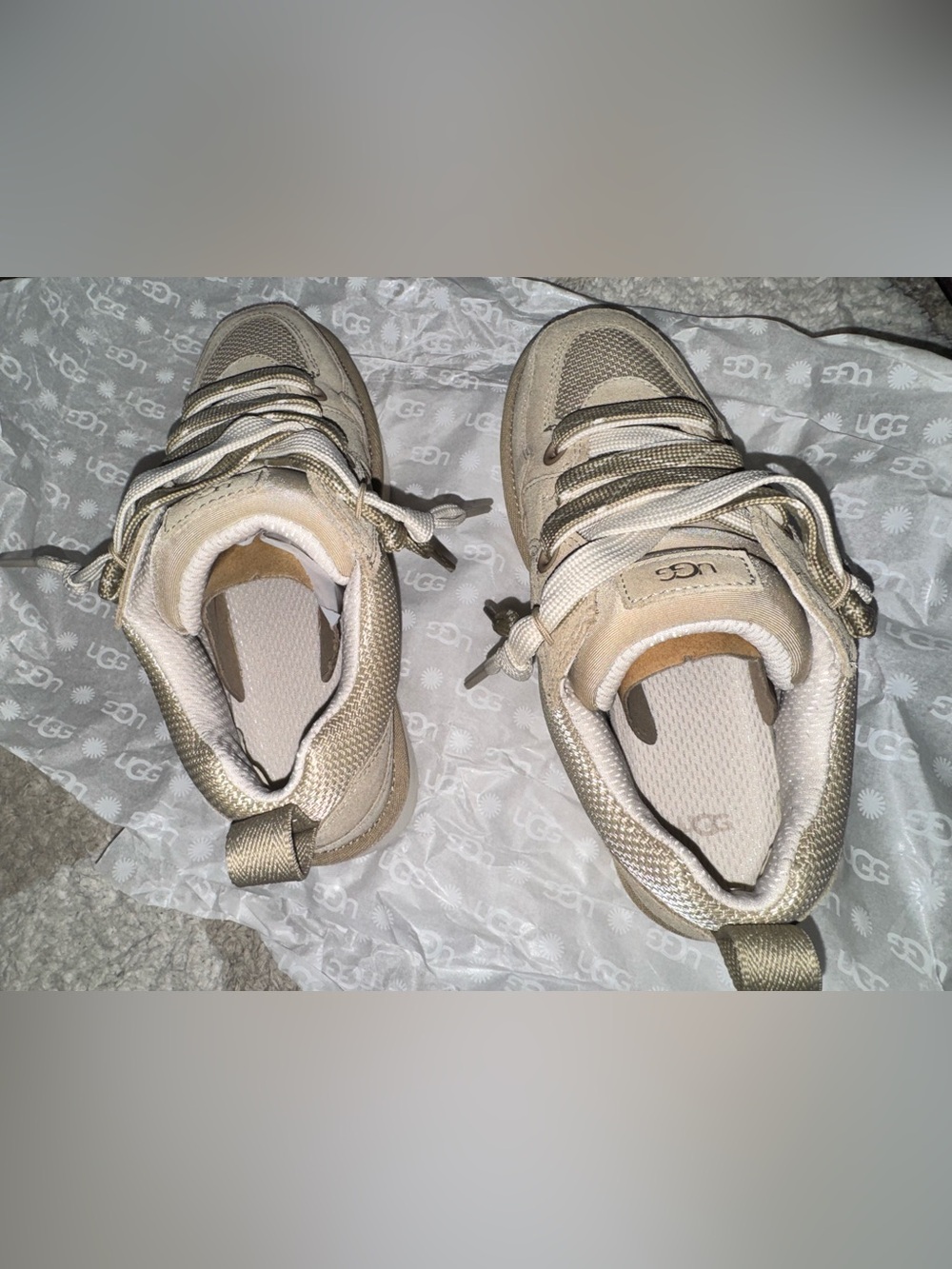 UGG Women’s Tan/Cream Lace-Up Sneakers - Picture 3 of 6